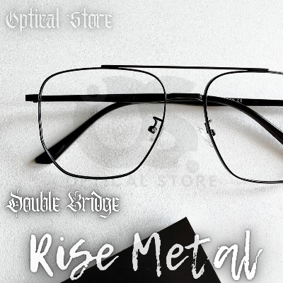 Picture of New Double Bridge Metal Frame wear Eyeglasses Fashionable Black Classic Design Eye Reading glasses. Eyewear glass Full Metal Body Optical Frame Royal. Double Bridge Rise Metal. #DB.Rise.Metal Fashionable