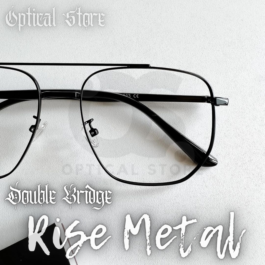 Picture of New Double Bridge Metal Frame wear Eyeglasses Fashionable Black Classic Design Eye Reading glasses. Eyewear glass Full Metal Body Optical Frame Royal. Double Bridge Rise Metal. #DB.Rise.Metal Fashionable