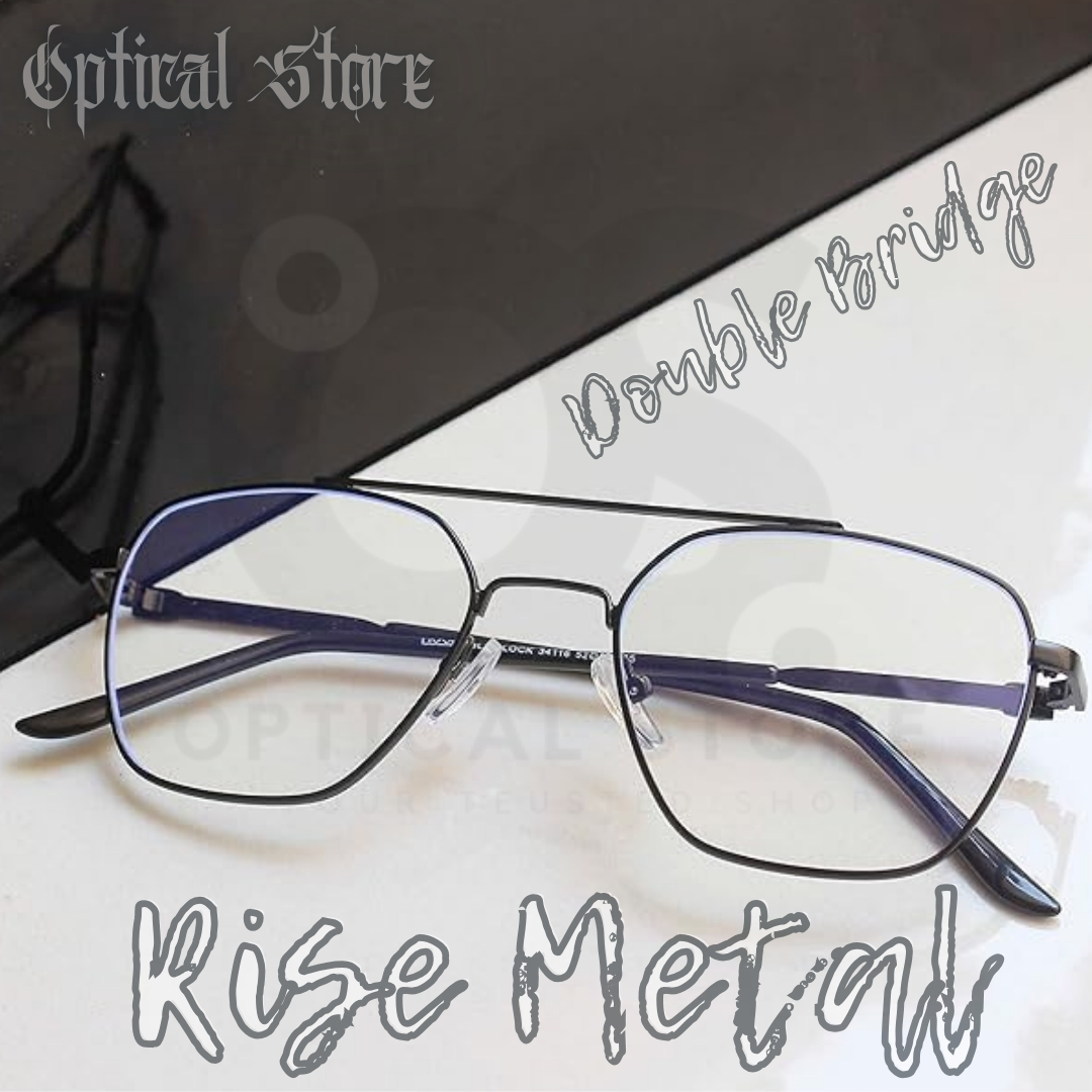 Picture of New Metal Frame Double Bridge Eyeglasses Fashionable Black Classic Design Eye Reading glasses. Eyewear glass Full Metal Body Optical Frame Royal Fashionable. Double Bridge Rise Metal Sunglasses. #DB.Rise.metal