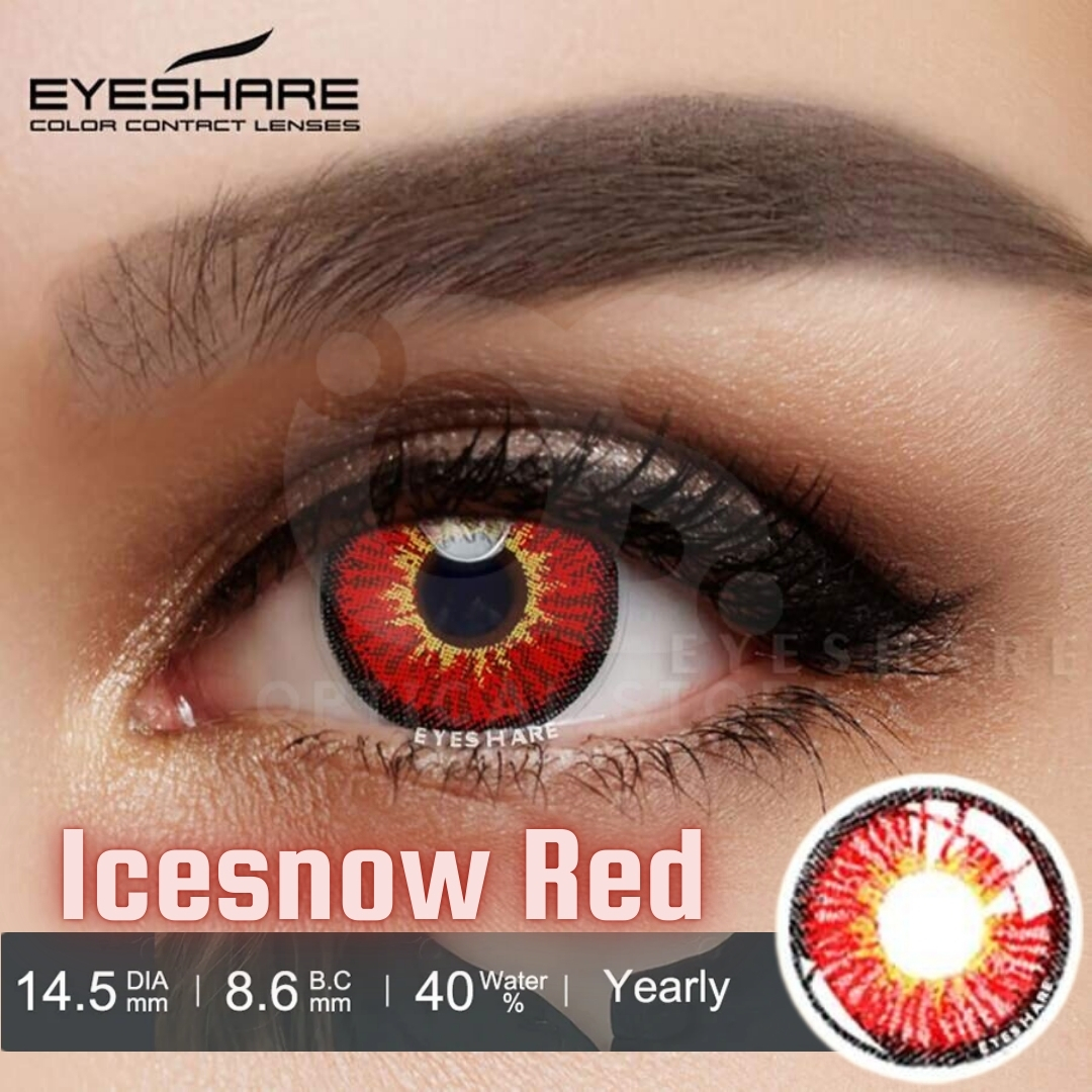Picture of Cosplay Icesnow RED Color Contact Lenses With regular kit Box for men & wonmen.Halloween Anime Eye Makeup Cosmetic Contact Lens. Halloween Cosplay Contact Lens. #icesnow.RED