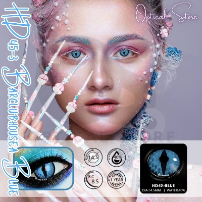 Picture of New Halloween Exclusive HD45-3 Barclubhousea Blue Color Contact Lenses With Regular Kit Box for  men & women. 1 pair Hd45-3 Barclubhousea Blue Color Contact lens For Halloween party,Cosplay &Costumes. Halloween Contact Lens. #hd45-3