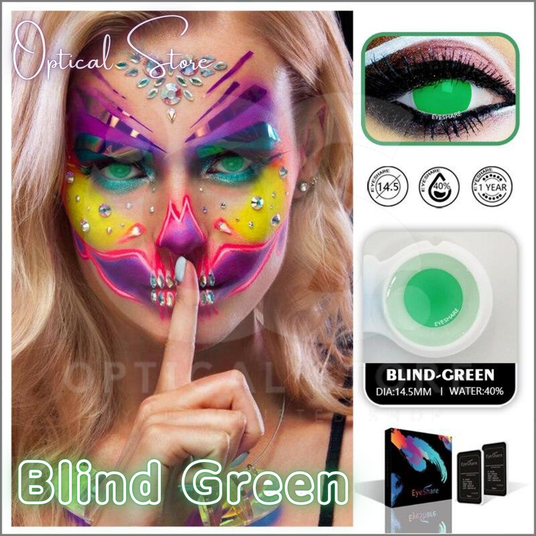 Picture of Cosplay Blind Green Color Contact Lenses with Regular Kit Box. 1 Pair Blind Green Color Contact lens For Halloween Party,Cosplay,Anime and Costumes. Halloween Contact Lens. #blind.green