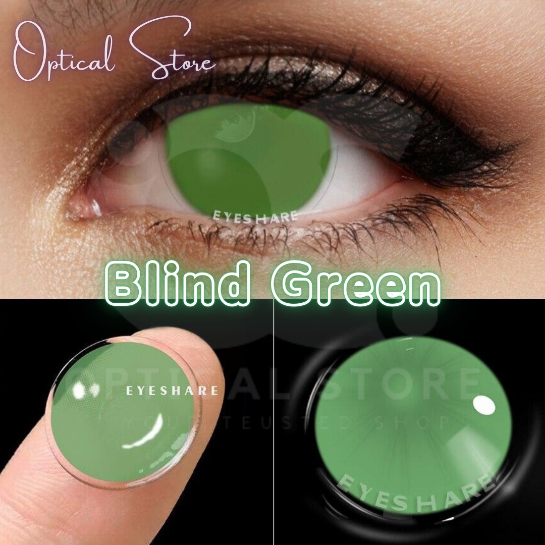 Picture of Cosplay Blind Green Color Contact Lenses with Regular Kit Box. 1 Pair Blind Green Color Contact lens For Halloween Party,Cosplay,Anime and Costumes. Halloween Contact Lens. #blind.green