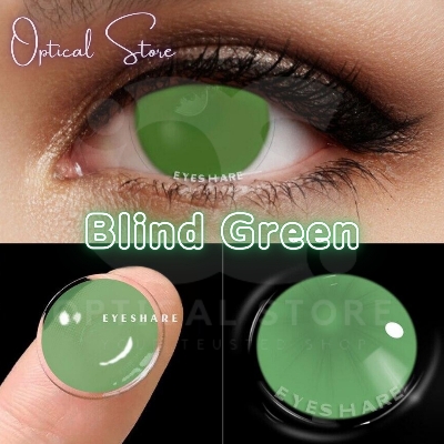 Picture of Cosplay Blind Green Color Contact Lenses with Regular Kit Box. 1 Pair Blind Green Color Contact lens For Halloween Party,Cosplay,Anime and Costumes. Halloween Contact Lens. #blind.green
