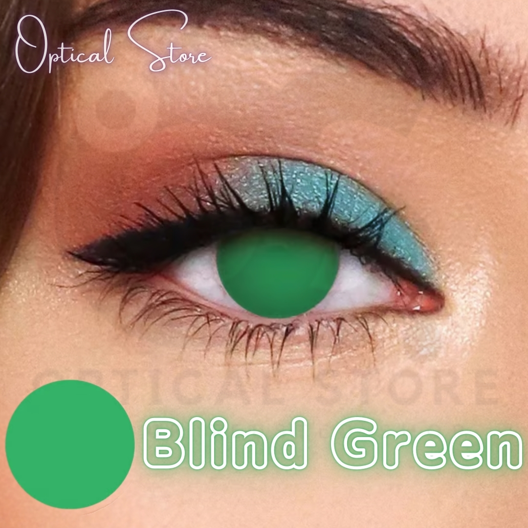 Picture of Cosplay Blind Green Color Contact Lenses with Regular Kit Box. 1 Pair Blind Green Color Contact lens For Halloween Party,Cosplay,Anime and Costumes. Halloween Contact Lens. #blind.green