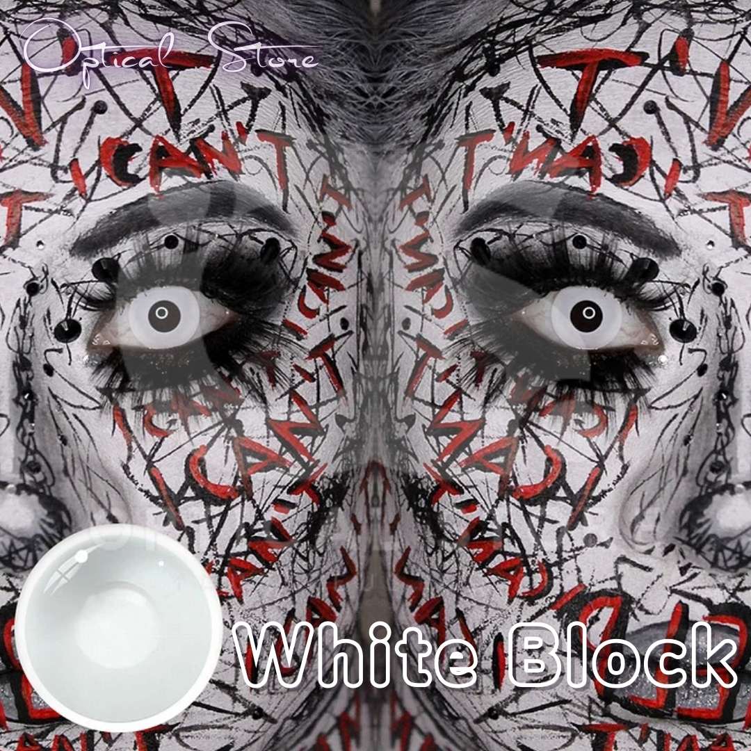 Picture of Halloween White Block/Pure White Color Contact Lenses With Regular kit Box For Men & Women. 1pair White Block/Pure White Color Contact Lens For Halloween Party,Cosplay,Anime and Costumes.  Halloween Contact Lens. #white.block