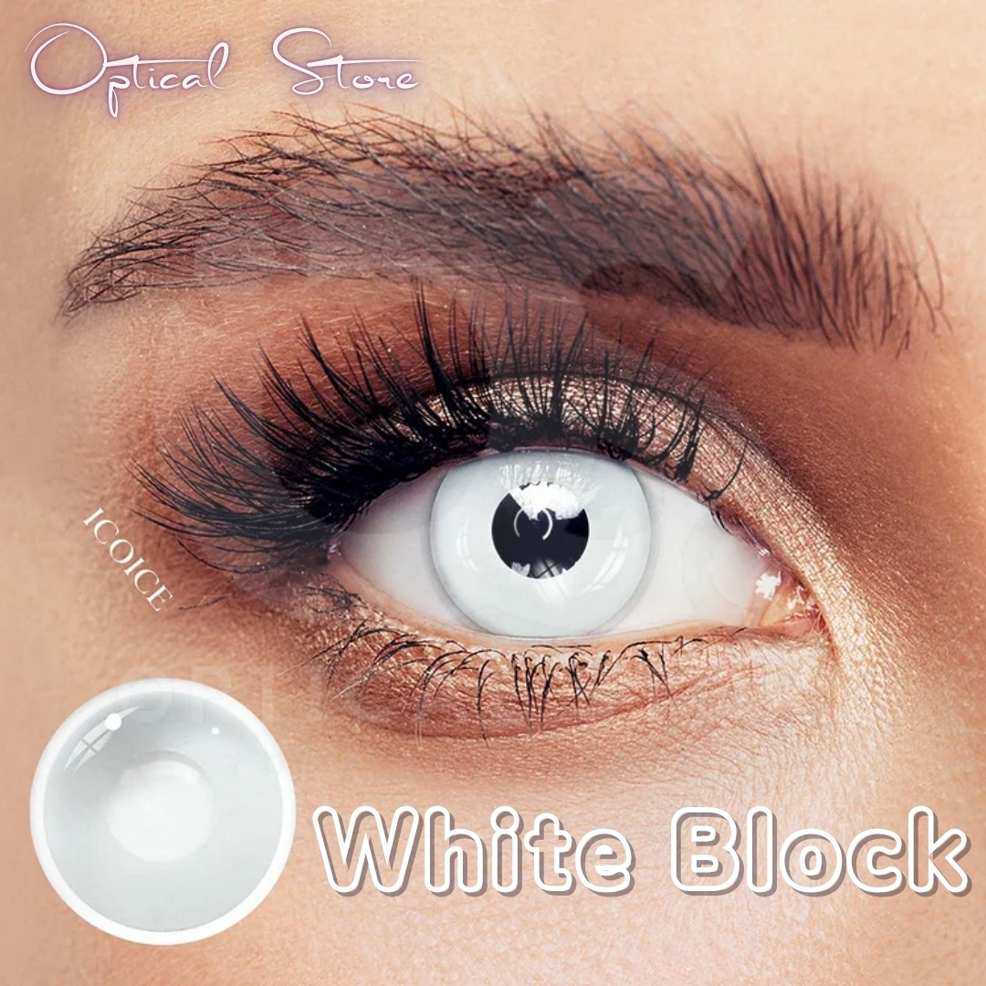Picture of Halloween White Block/Pure White Color Contact Lenses With Regular kit Box For Men & Women. 1pair White Block/Pure White Color Contact Lens For Halloween Party,Cosplay,Anime and Costumes.  Halloween Contact Lens. #white.block