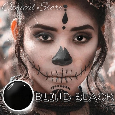 Picture of Halloween Exclusive Blind Black/Black Out Color Contact Lens with regular Kit box For Men & women. 1pair Blind black Halloween Contact Lens for halloween party,cosplay,anime and costumes. Hallwoeen Contact lens. #blind.black