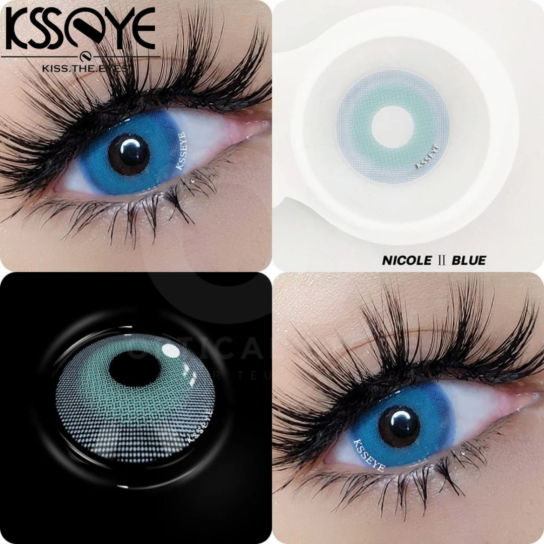 Picture of KSSEYE Nicole Blue Color Contact Lenses With regular kit box for men & women.1pair Nicole Blue Color Contact lens Ksseye Nicole Series. #nicole.blue