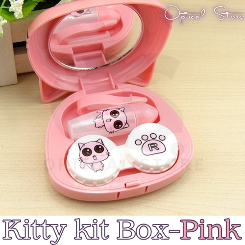 Picture of New Kitty Cat High Quality Shield Contact Lens Case With Mirror. 1pcs Kitty Cat Contact Lenses Container for All type of contact lens for travel and outdorr. Kitty Cat Travel Kit Box. #kitty.cat