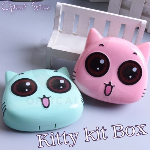 Picture of New Kitty Cat High Quality Shield Contact Lens Case With Mirror. 1pcs Kitty Cat Contact Lenses Container for All type of contact lens for travel and outdorr. Kitty Cat Travel Kit Box. #kitty.cat