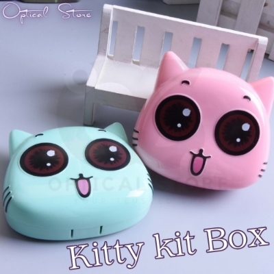 Picture of New Kitty Cat High Quality Shield Contact Lens Case With Mirror. 1pcs Kitty Cat Contact Lenses Container for All type of contact lens for travel and outdorr. Kitty Cat Travel Kit Box. #kitty.cat