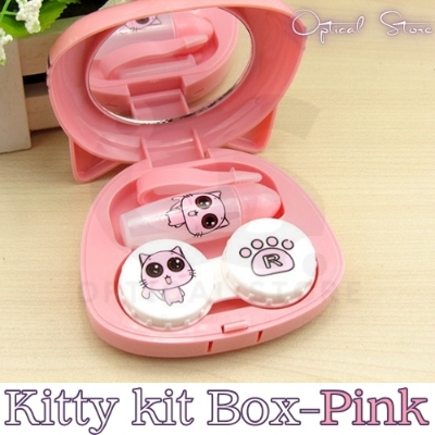 Picture of New Kitty Cat High Quality Shield Contact Lens Case With Mirror. 1pcs Kitty Cat Contact Lenses Container for All type of contact lens for travel and outdorr. Kitty Cat Travel Kit Box. #kitty.cat