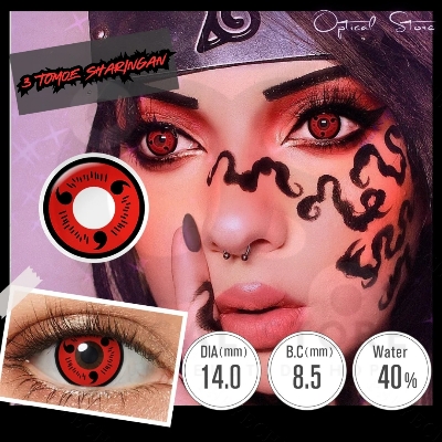 Picture of New Naruto Exclusive 3 Tomoe (Curse Mode Sharinghan) Cosplay Eyes Contact Lens With Regular Kit Box for Men & Women. 1pair 3 Tomoe Curse Mode Sharinghan Contact Lens For Anime Cosplay, Halloween Party and Costumes. Anime Contact Lens #hd9.red