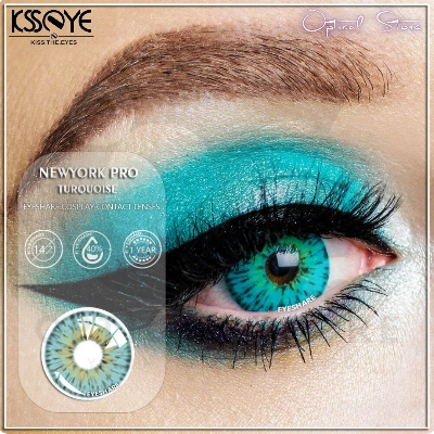 Picture of New KSSEYE NewYork Turquise Color Contact lens With regular Kit Box For men & Women. 1pair Ksseye New York Turquoise Color Contact Lens. Ksseye Newyork Series. #ny.turquoise