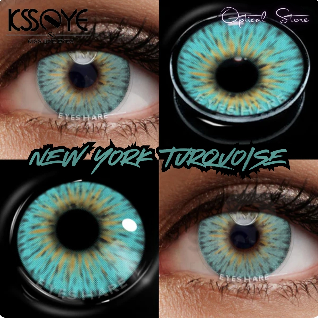 Picture of New KSSEYE NewYork Turquise Color Contact lens With regular Kit Box For men & Women. 1pair Ksseye New York Turquoise Color Contact Lens. Ksseye Newyork Series. #ny.turquoise