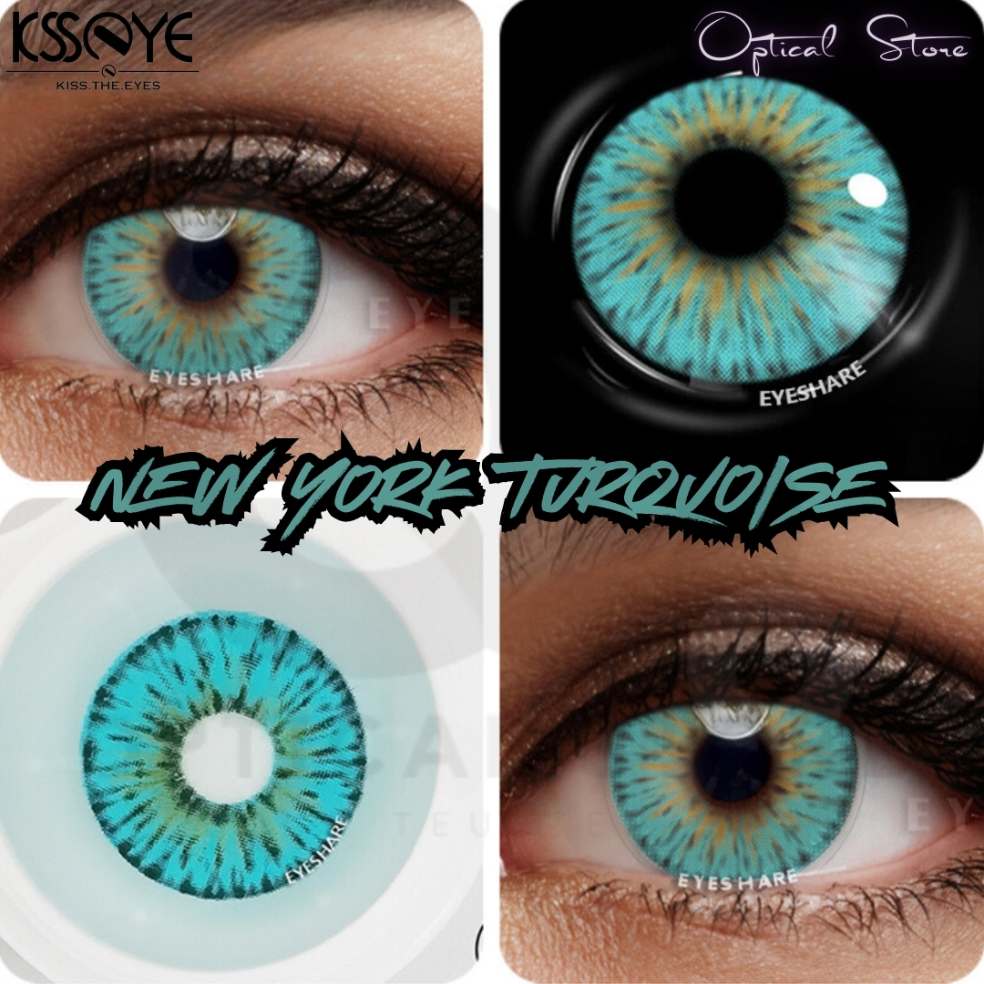 Picture of New KSSEYE NewYork Turquise Color Contact lens With regular Kit Box For men & Women. 1pair Ksseye New York Turquoise Color Contact Lens. Ksseye Newyork Series. #ny.turquoise