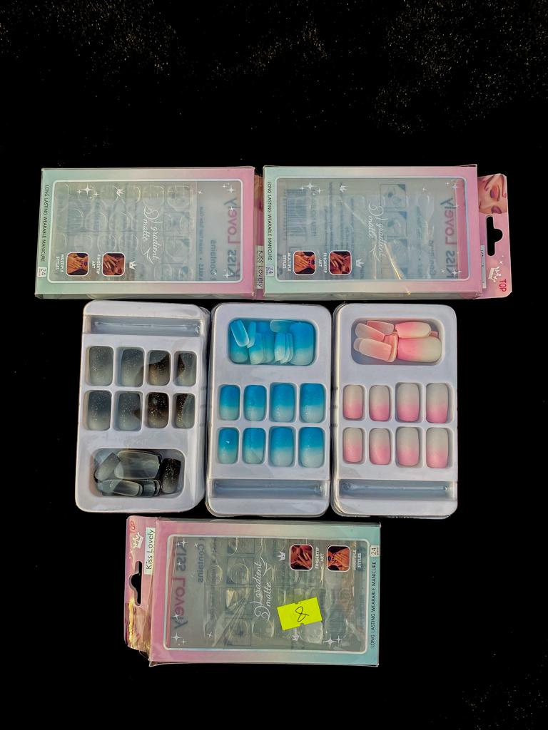 Picture of 12 pcs sugar glitter Nails oval nails Square Shape Artificial Nails with dotted glue sheet double sided adhesive dots tape