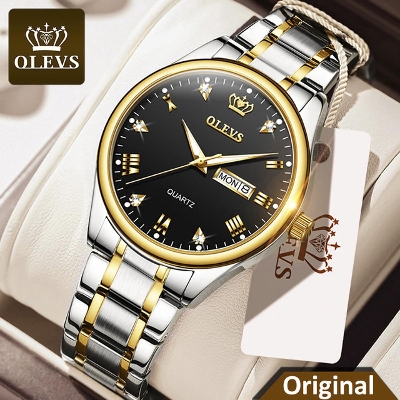 Picture of OLEVS Quartz wrist watch  for Men Luxury Leather Luminous Hand  Fashion Watch for Men Golden Stainless Steel Analog Wrist Watch