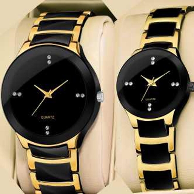 Picture of New Collection Stainless Steel chain Couple gold & black watch with box - Watch For Women and man