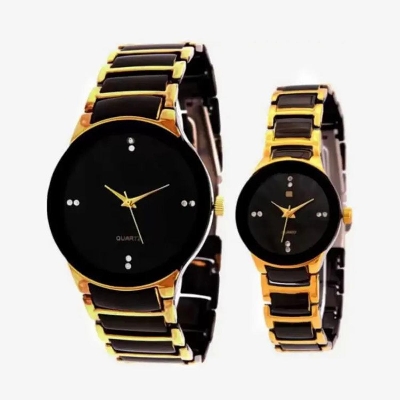 Picture of New Collection Stainless Steel chain Couple gold & black watch with box - Watch For Women and man