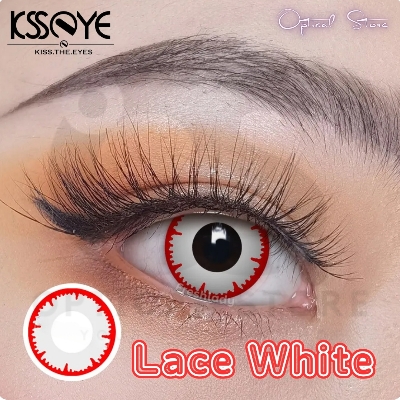 Picture of New Halloween Exclusive Lace White Color Contact Lens with regular kit box For men & women. !pair Lace white Halloween Contact Lens For Halloween Party,Cosplay,Anime and Costumes. Halloween Contact Lens. #lace.white