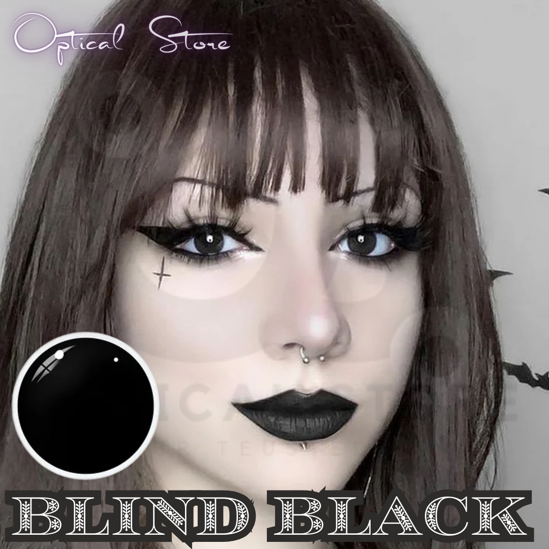 Picture of Cosplay Blind Black Color Contact Lenses With Regular Kit Box.For Men & Women.1pair Blind Black Halloween,Cosplay Party And Anime Costume. Halloween Contact Lens. #blind.black