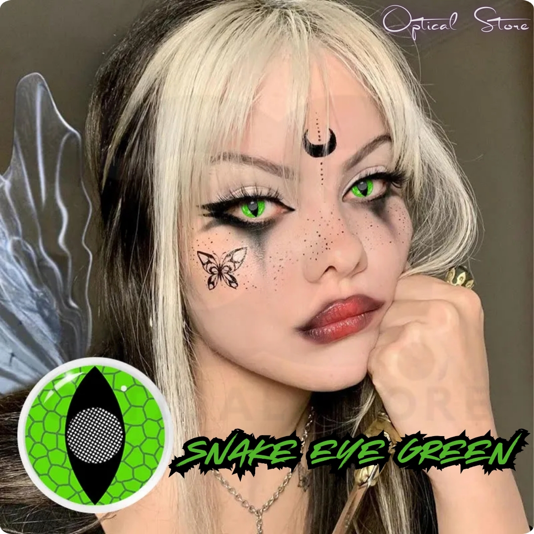 Picture of New Halloween Exclusive Snake Eye Green Color Contact lens with Regular Kit Box For Men & Women. 1Pair Snake Eye Green Color Contact Lens For Halloween Party,Cosplay,Anime and Costumes. Halloween Contact Lens #snake.eye.green.