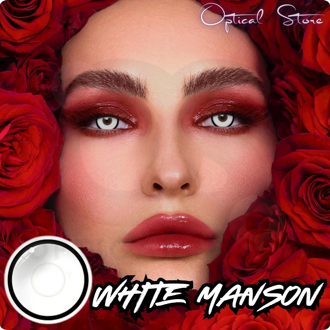 Picture of New Halloween Exclusive White Manson (White B/Edge) Color Contact lens with Regular Kit Box For Men & Women. 1Pair White Manson (White B/Edge) Color Contact Lens For Halloween Party,Cosplay,Anime and Costumes. Halloween Contact Lens. #white.manson