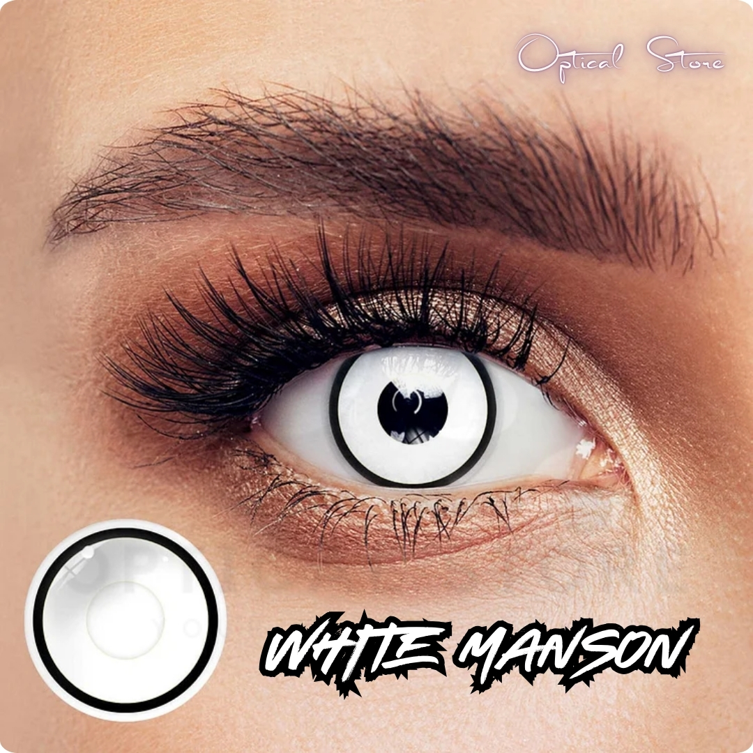 Picture of New Halloween Exclusive White Manson (White B/Edge) Color Contact lens with Regular Kit Box For Men & Women. 1Pair White Manson (White B/Edge) Color Contact Lens For Halloween Party,Cosplay,Anime and Costumes. Halloween Contact Lens. #white.manson