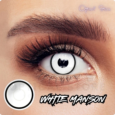 Picture of New Halloween Exclusive White Manson (White B/Edge) Color Contact lens with Regular Kit Box For Men & Women. 1Pair White Manson (White B/Edge) Color Contact Lens For Halloween Party,Cosplay,Anime and Costumes. Halloween Contact Lens. #white.manson