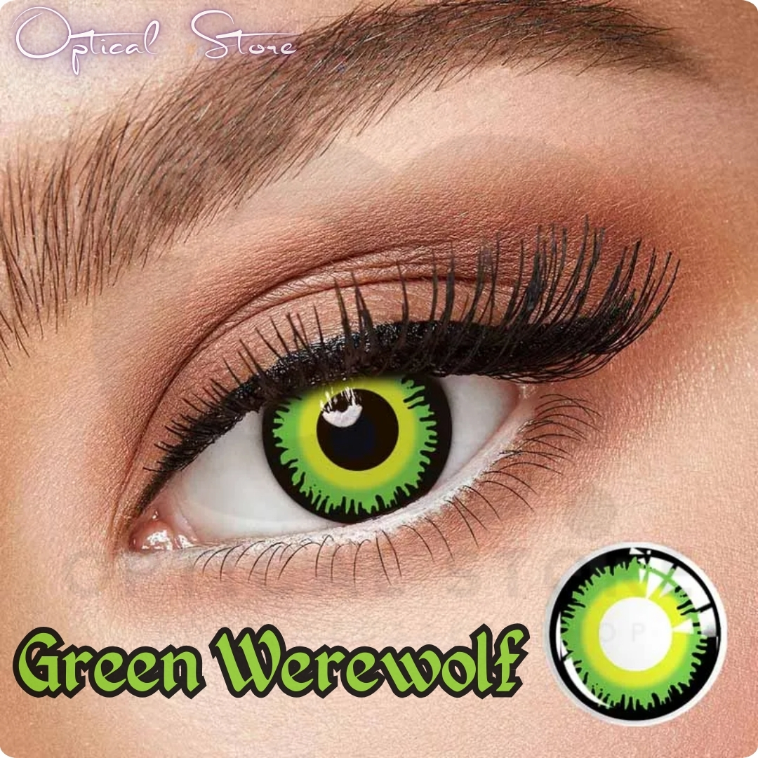 Picture of New Halloween Exclusive Green Werewolf(YS-10 Green) Cosplay Color Contact Lens With regular Kit Box for Men & women. ! pair Green Werewolf (Ys-10 Green) Color Contact Lens For Halloween Party,Cosplay,Anime &  Costumes. Halloween Contact Lens. #Ys10.green