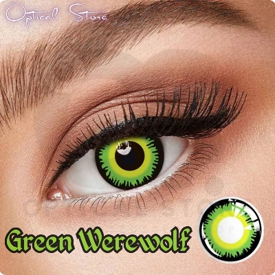 Picture of New Halloween Exclusive Green Werewolf(YS-10 Green) Cosplay Color Contact Lens With regular Kit Box for Men & women. ! pair Green Werewolf (Ys-10 Green) Color Contact Lens For Halloween Party,Cosplay,Anime &  Costumes. Halloween Contact Lens. #Ys10.green