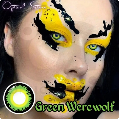 Picture of New Halloween Exclusive Green Werewolf(YS-10 Green) Cosplay Color Contact Lens With regular Kit Box for Men & women. ! pair Green Werewolf (Ys-10 Green) Color Contact Lens For Halloween Party,Cosplay,Anime &  Costumes. Halloween Contact Lens. #Ys10.green