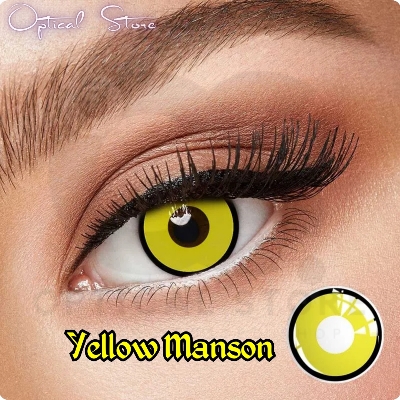 Picture of New Halloween Exclusive Yellow Manson(Ring Yellow)Color Contact lens with Regular Kit Box For Men & Women. 1Pair White Manson (Ring Yellow) Color Contact Lens For Halloween Party,Cosplay,Anime and Costumes. Halloween Contact Lens. #yellow.manson