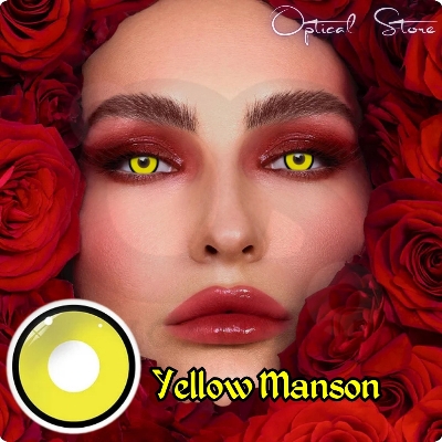 Picture of New Halloween Exclusive Yellow Manson(Ring Yellow)Color Contact lens with Regular Kit Box For Men & Women. 1Pair White Manson (Ring Yellow) Color Contact Lens For Halloween Party,Cosplay,Anime and Costumes. Halloween Contact Lens. #yellow.manson