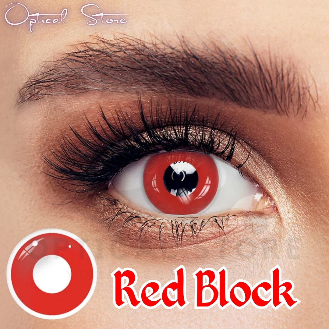 Picture of Halloween Red Block/Pure Red Color Contact Lense Color with regular kit box for men and women. 1pair Red Block Color Contact lens for halloween Party,cosplay,Anime and Costumes. Halloween Contact lens. #block.red