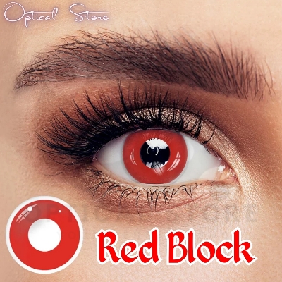 Picture of Halloween Red Block/Pure Red Color Contact Lense Color with regular kit box for men and women. 1pair Red Block Color Contact lens for halloween Party,cosplay,Anime and Costumes. Halloween Contact lens. #block.red