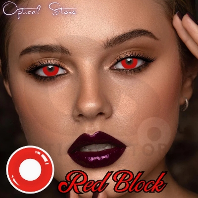 Picture of Halloween Red Block/Pure Red Color Contact Lense Color with regular kit box for men and women. 1pair Red Block Color Contact lens for halloween Party,cosplay,Anime and Costumes. Halloween Contact lens. #block.red
