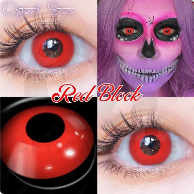 Picture of Halloween Red Block/Pure Red Color Contact Lense Color with regular kit box for men and women. 1pair Red Block Color Contact lens for halloween Party,cosplay,Anime and Costumes. Halloween Contact lens. #block.red