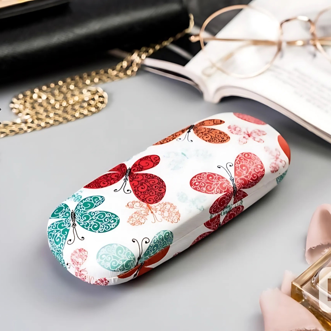 Picture of New Vimiss and Butterfly Design Printed Matt Hard Shell Glasses Case, Portable Protective Glasses Cover Eyeglasses Holder Box with Cleaning Cloth for Men Women #vimiss