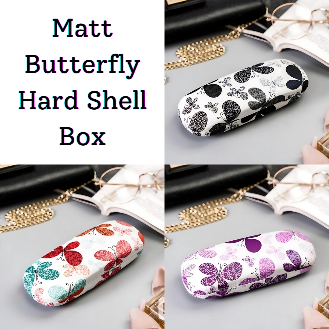 Picture of New Vimiss and Butterfly Design Printed Matt Hard Shell Glasses Case, Portable Protective Glasses Cover Eyeglasses Holder Box with Cleaning Cloth for Men Women #vimiss