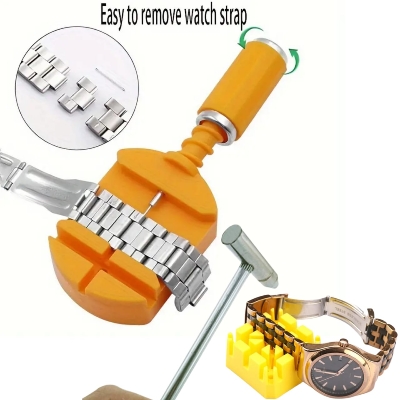 Picture of Watch Band Link Pin Remover Tool Set (Full Set) Hammer Punch Pins with Orange Strap Holder for Watch 3Repair tools
