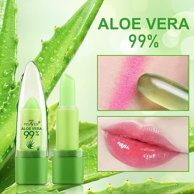 Picture of Aloe Vera Lip Balm with Color, Moisturizing Lip Plumper Temperature Color Change Lipstick Long Lasting Nutritious Aloe Vera 3piece AV3