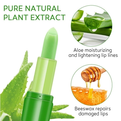 Picture of Aloe Vera Lip Balm with Color, Moisturizing Lip Plumper Temperature Color Change Lipstick Long Lasting Nutritious Aloe Vera 3piece AV3
