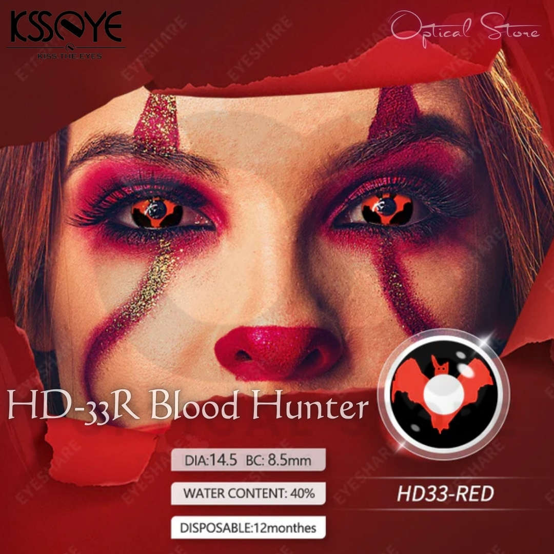 Picture of New Halloween Exclusive HD-33 Red Blood Hunter Color Contact lens With regular Kit Box For men & women. 1 pair HD-33 Red Blood Hunter Halloween Contact Lens for Halloween Party,Cosplay,Anime & Costumes. Halloween Contact Lens. #HD-33R