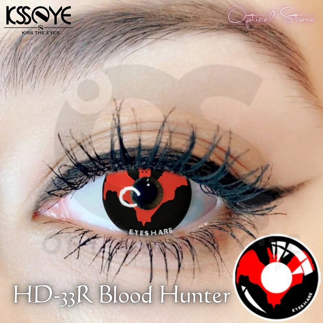 Picture of New Halloween Exclusive HD-33 Red Blood Hunter Color Contact lens With regular Kit Box For men & women. 1 pair HD-33 Red Blood Hunter Halloween Contact Lens for Halloween Party,Cosplay,Anime & Costumes. Halloween Contact Lens. #HD-33R