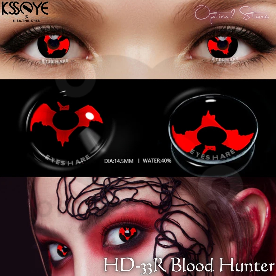 Picture of New Halloween Exclusive HD-33 Red Blood Hunter Color Contact lens With regular Kit Box For men & women. 1 pair HD-33 Red Blood Hunter Halloween Contact Lens for Halloween Party,Cosplay,Anime & Costumes. Halloween Contact Lens. #HD-33R