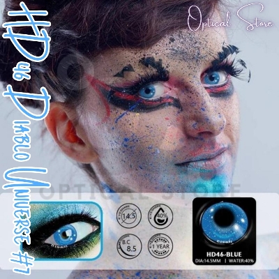 Picture of New Halloween Exclusive Diablo Universe #7 Color Contact lens With regular Kit Box For men & women. 1 pair Hd46 Blue color Halloween Contact Lens for Halloween Party,Cosplay,Anime & Costumes. Halloween  Color Contact Lens. #HD46