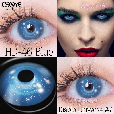 Picture of New Halloween Exclusive Diablo Universe #7 Color Contact lens With regular Kit Box For men & women. 1 pair Hd46 Blue color Halloween Contact Lens for Halloween Party,Cosplay,Anime & Costumes. Halloween  Color Contact Lens. #HD46